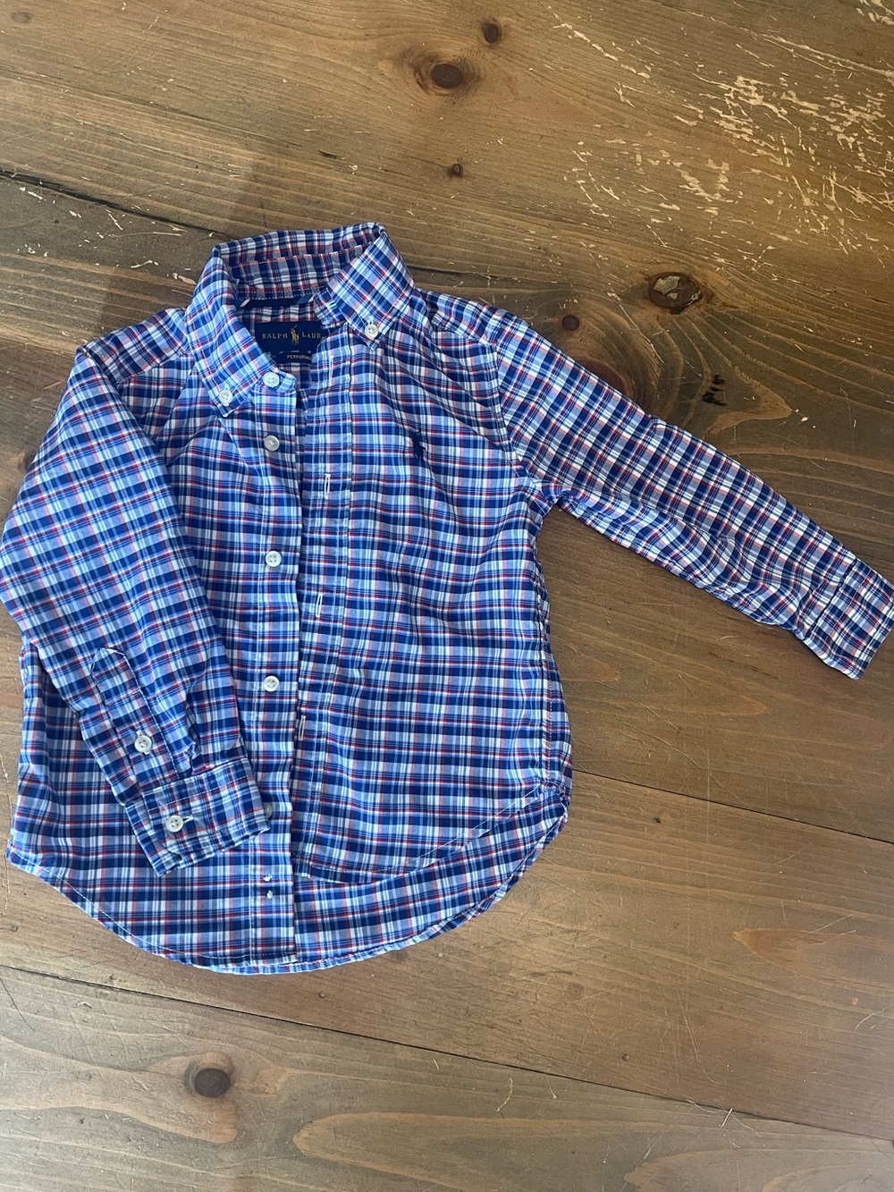 Size 2T. Ralph Lauren Boys' Blue Plaid Button-Down Shirt